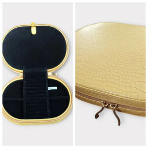 Moc Croc Medium Size Jewelry Case Yellow Zip Around Velvet Lined